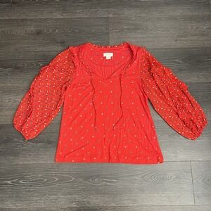 Anthropologie Maeve Jacquin Sheer Ruffled Balloon Sleeve Peasant Blouse S NWT‎